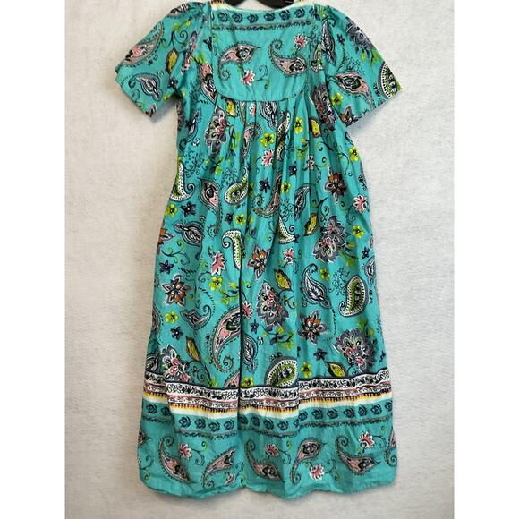 Only Necessities Dress Womens Medium Blue Paisley Short Sleeve Kaftan Maxi - Picture 9 of 9